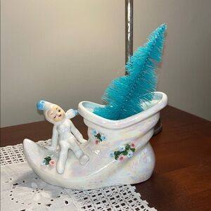Vintage Lefton Holiday Ceramic Boot Planter.